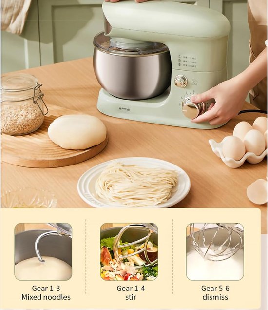 Deegmixer - Keukenmixer Elektrische Mixer - Bakken en Koken - Kantelkopontwerp - 3.5L Kom - Zilver — afbeelding 5