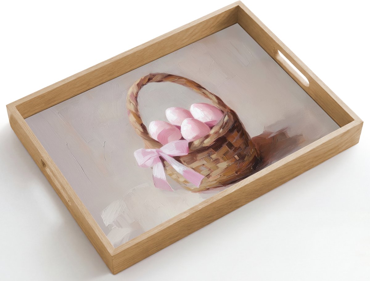 Dienblad hout 50x35 cm - Schootdienblad - Mand - Eieren - Roze - Borrelplank rechthoek - Plateau dienbladen