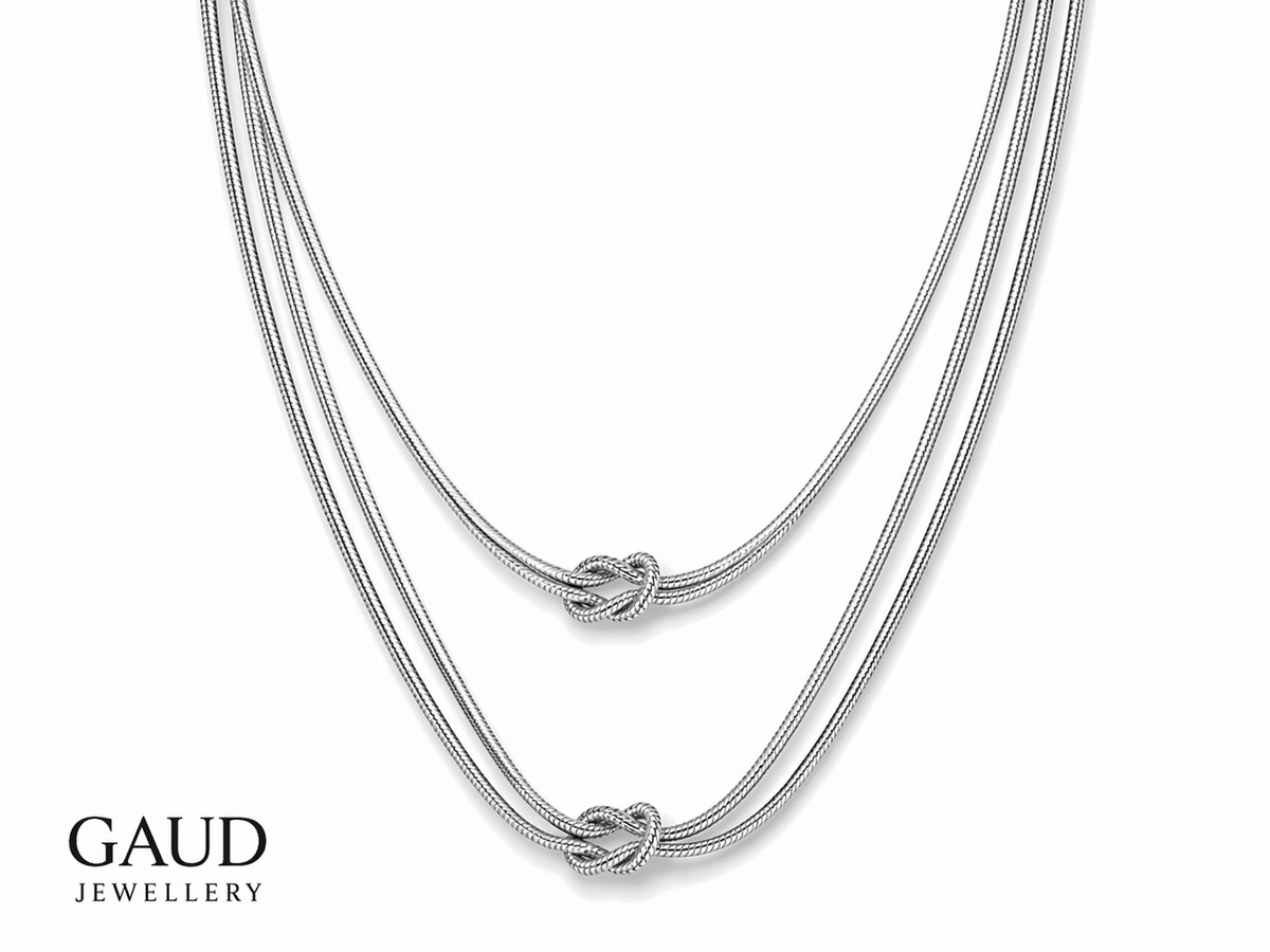 GAUD Ketting Dames Zilver – Love Knot Vriendschapsketting – Dubbele Ketting Set – Stainless Steel – Nikkelvrij – Waterbestendig – 50+5 cm