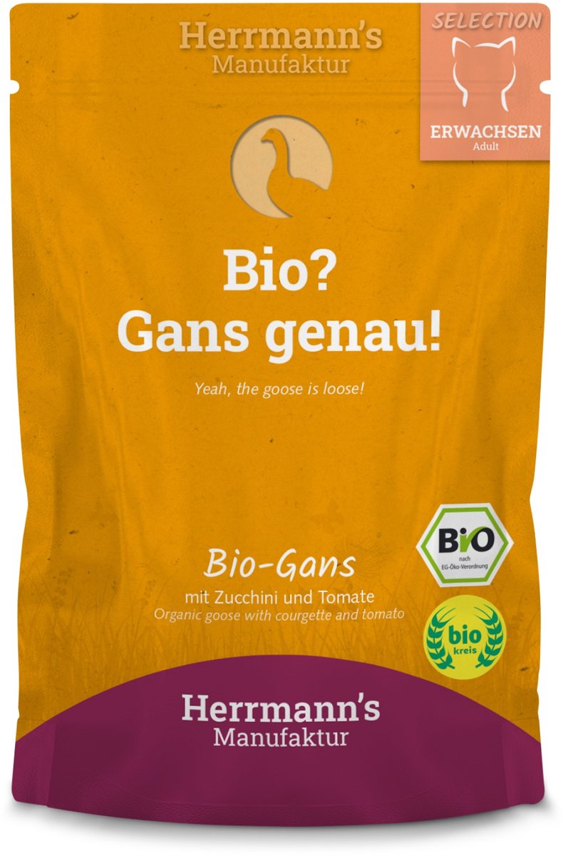 Herrmann's Bio Selection kat Gans met courgette 100 gr. - per 12 stuks