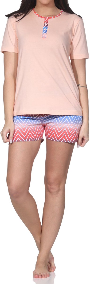 Normann dames Shorty-pyjama met korte mouwen – modern zigzagdesign – ook in grote maten apricot