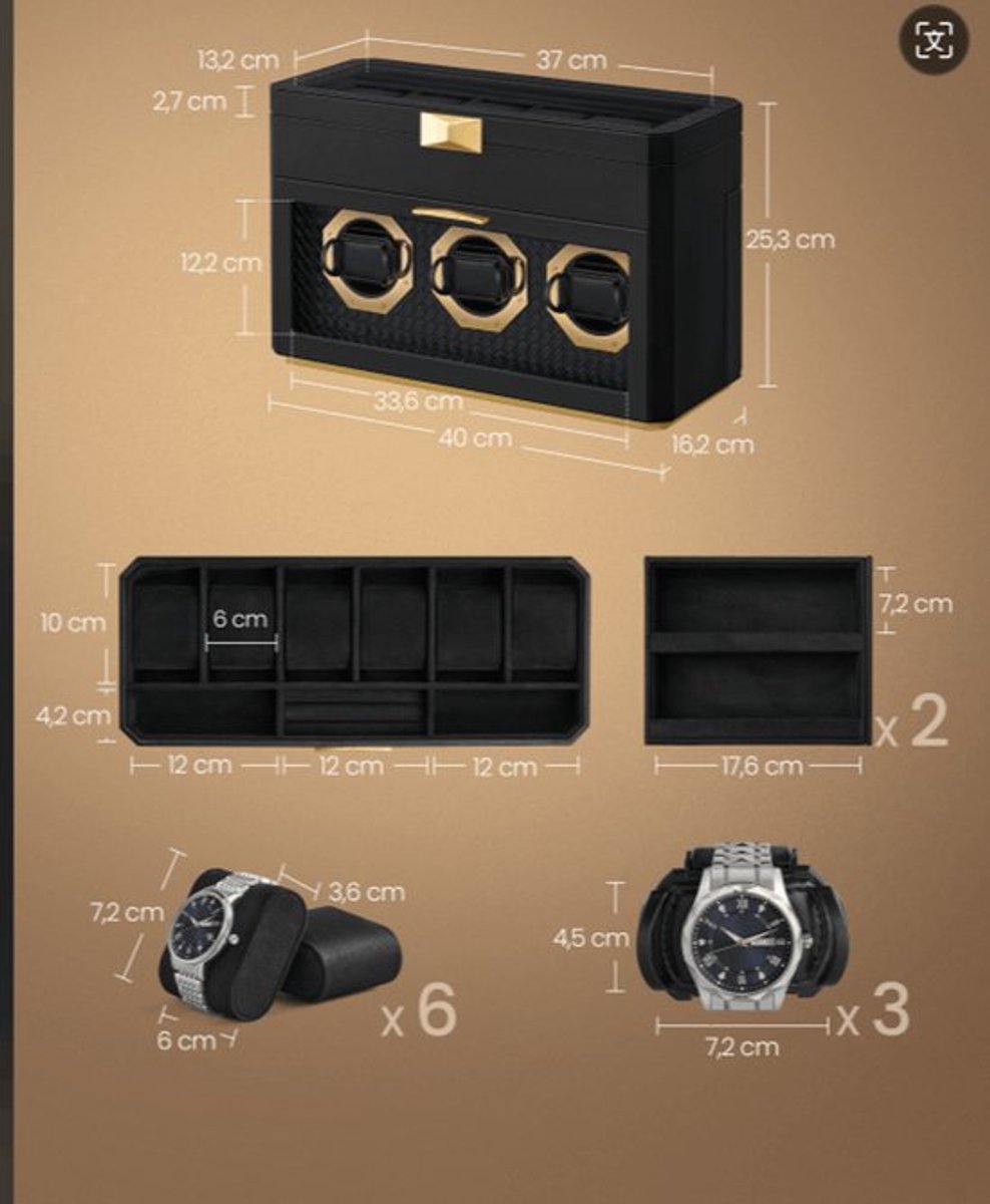 Horlogebox - Watch Box - Horlogedoos - Horloge Organizer - Watch Winder - 9 Vakjes - Geweven PU Leer Met Dubbel Glas