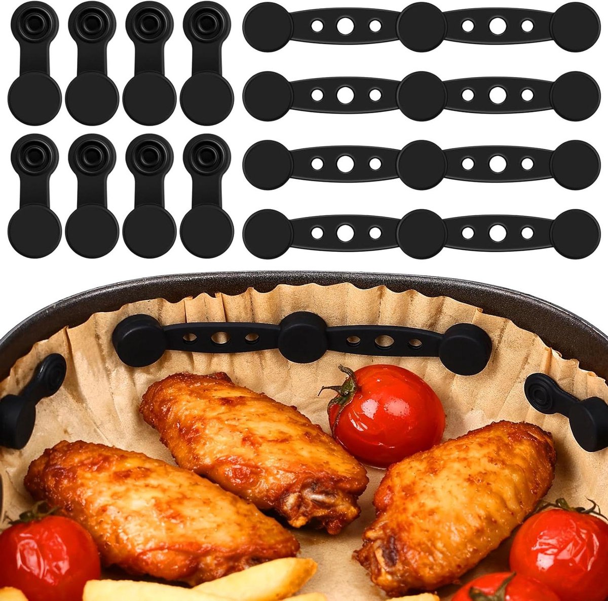 Magnetische Siliconen Gespen - Airfryer Clips - Veilig Koken - Sterke Magneet - 12 stuks - Zwart