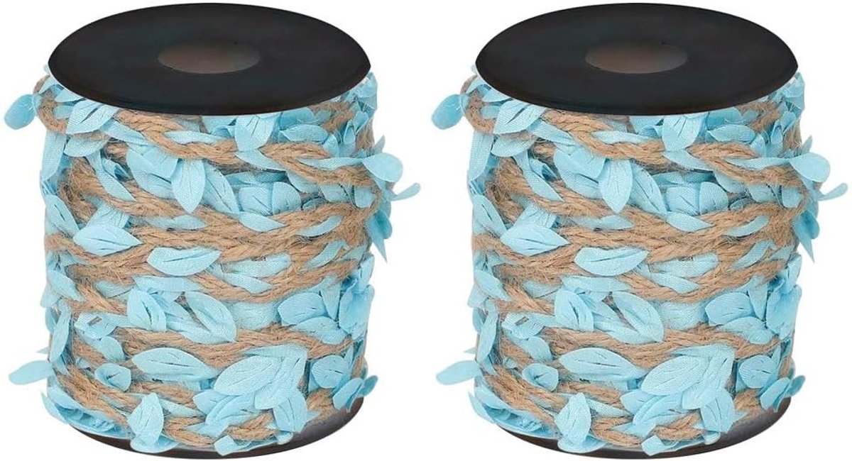 SPHProducts - Jute Touw met Bladeren - Decoratief Touw - Blauw - Tuin Decoratie - Bruiloft Versiering - 33 voet lang