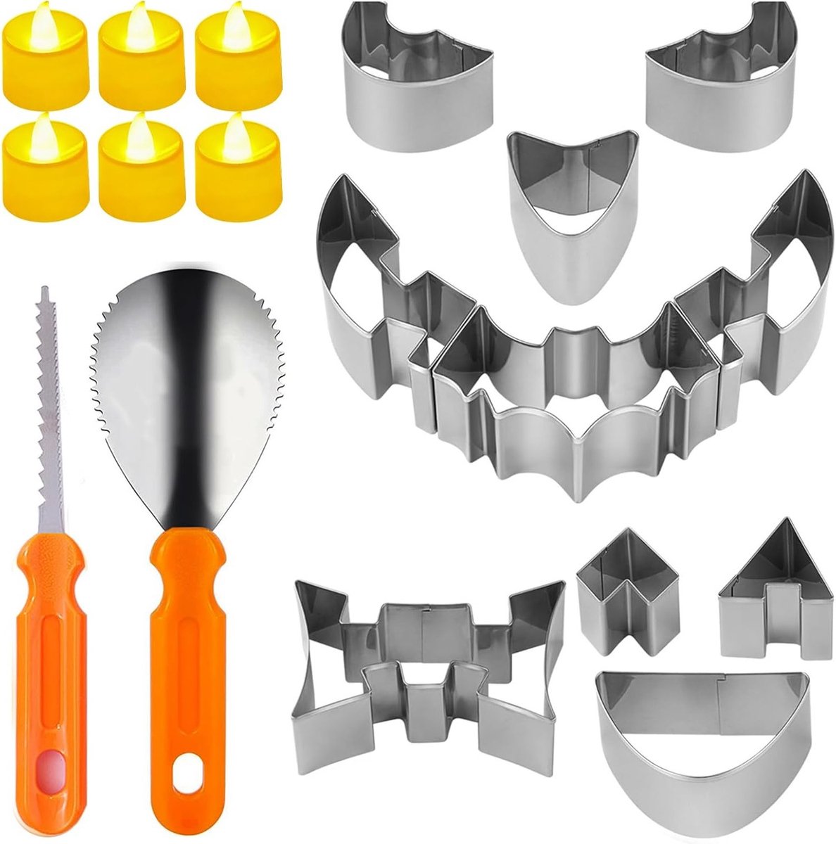 Complete Halloween Pompoen Snijset met RVS Snijgereedschap voor Creatieve Decoraties, Ideaal voor Kinderen en Volwassenen