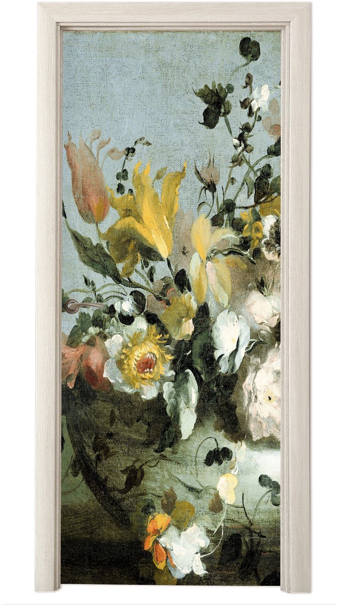 Deurposter 80x205 cm - Deursticker Bloemen - Oude meesters - Barok - Meubelfolie zelfkleve