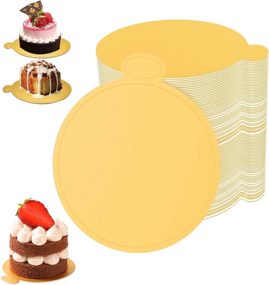100 Stuks Mini Taartplaten 9 cm - Gouden Wegwerp Cakebodems voor Mousse, Desserts en Feestelijke Decoratie