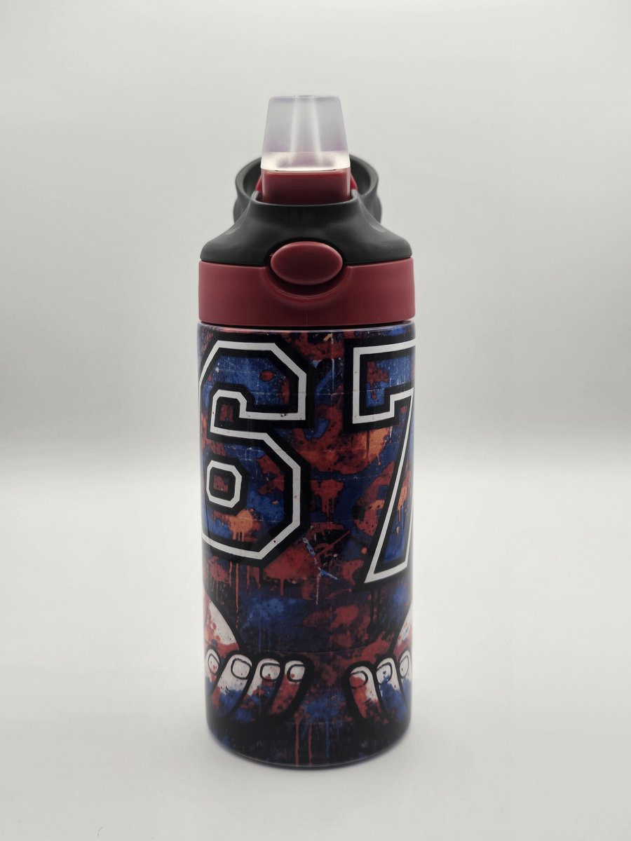 Drinkbeker - 67 - RVS - Zwart/Rood - BPA vrij - school - kind - naam