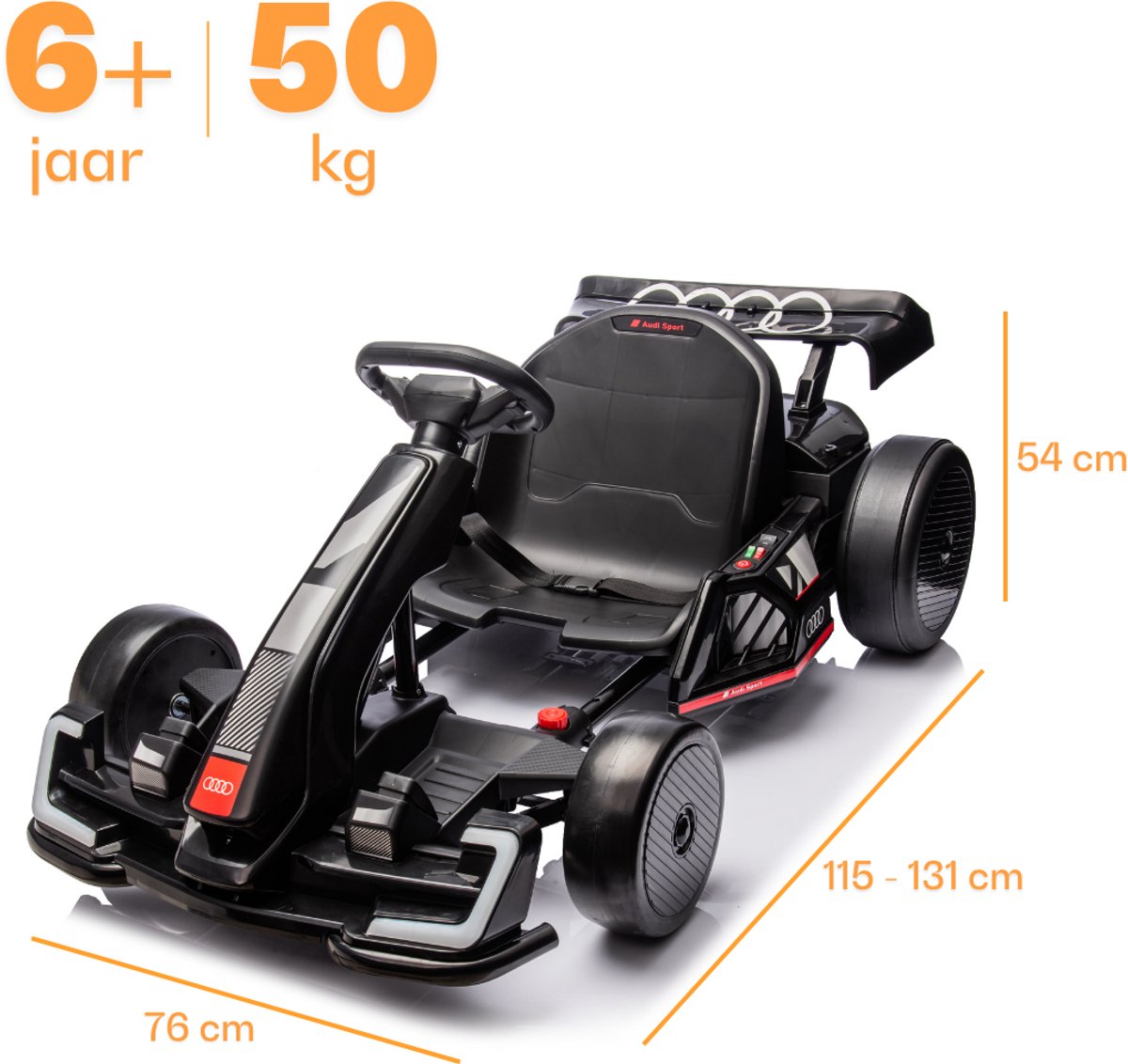 Audi Full Option Elektrische GoKart 6 tot 12 jaar – Officieel Gelicentieerde 24V Drift-Kart met Verstelbaar Frame & Bluetooth – Snelle Kinderkart met Soft-Start, LED-verlichting & EVA Voorwielen – Zwart — afbeelding 5