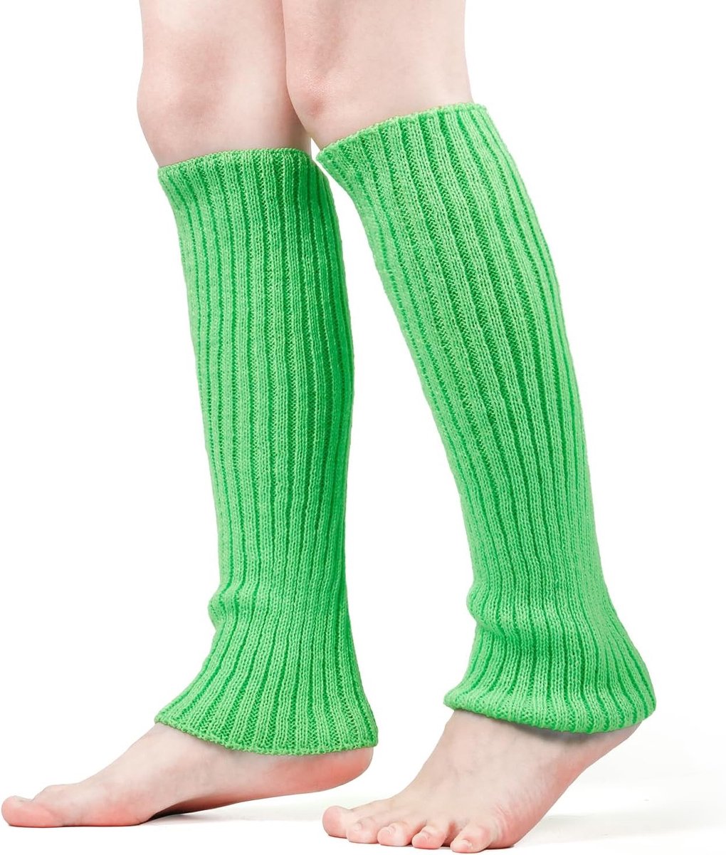 Zachte Ribgebreide Beenwarmers in Neon Groen voor Cosplay, Feestjes en Sportactiviteiten