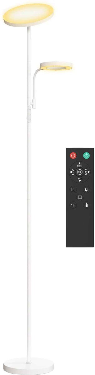 CORE Moderne LED Vloerlamp - Dimbare LED-lamp - Verstelbaar - Remote control - Warm en witlicht - 25x25x172cm - 42W - Wit