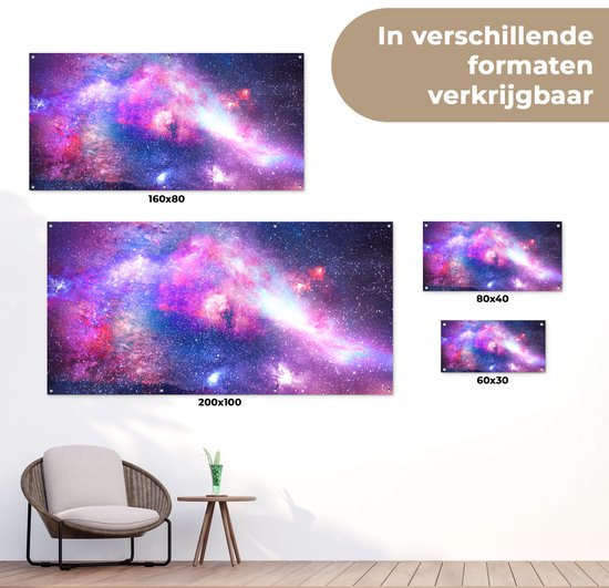 Affiche clôture Espace - Couleurs - Etoiles - 200x100 cm - Toile de jardin