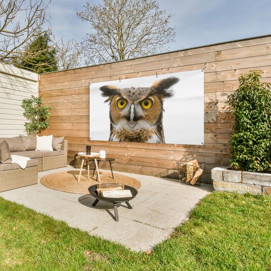 Affiche clôture Hibou - Vogel - Portrait - 200x100 cm - Toile de jardin