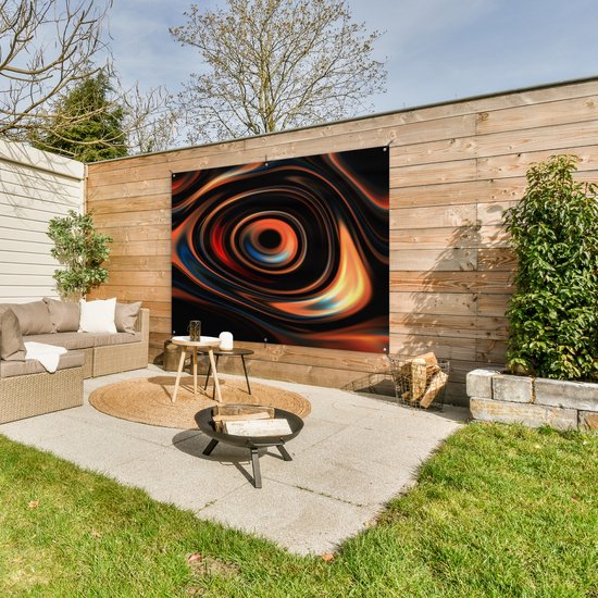 Gouttes d'huile Oranje en forme circulaire affiche de jardin toile en vrac 160x120 cm - Toile de jardin / Toile d'extérieur / Peintures d'extérieur (décoration de jardin) XXL / Groot format!