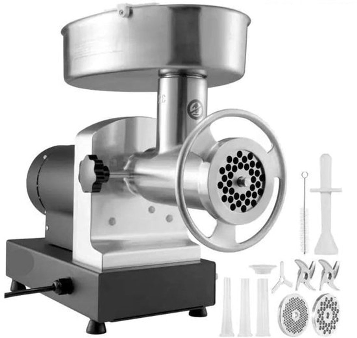 Elektrische Gehaktmolen - Voor Alle Soorten Vlees - Roestvrij Staal - Vleesmolen - 500W - 992LBS/h - 190RPM - 60Hz - Vleesmolens - Worstenmaker - Keukenmolenmachine - Koolstofstaal - Zilver/Zwart