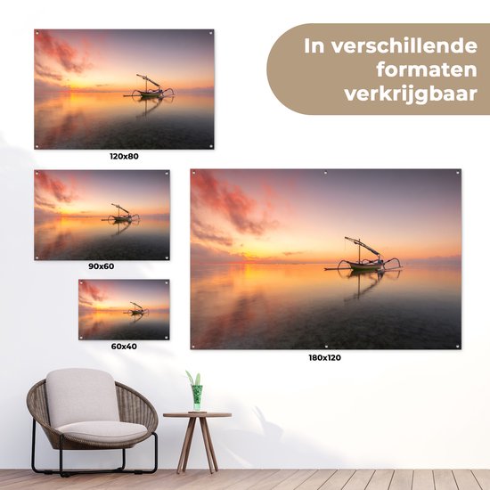 Tuinposter 60x40 cm - Tuindecoratie Afbeelding van een zonsondergang in Bali - Poster voor in de tuin - Buiten decoratie - Schutting tuinschilderij - Tuindoek muurdecoratie - Wanddecoratie balkondoek