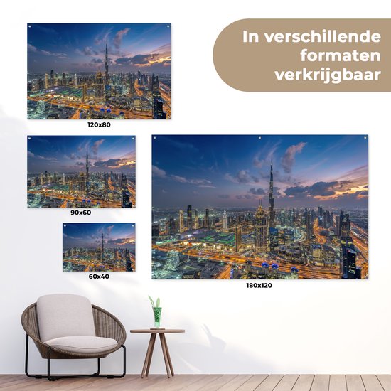 Décoration murale Skyline de Dubaï avec Burj Khalifa un soir nuageux - 180x120 cm - Poster jardin - Toile jardin - Poster extérieur
