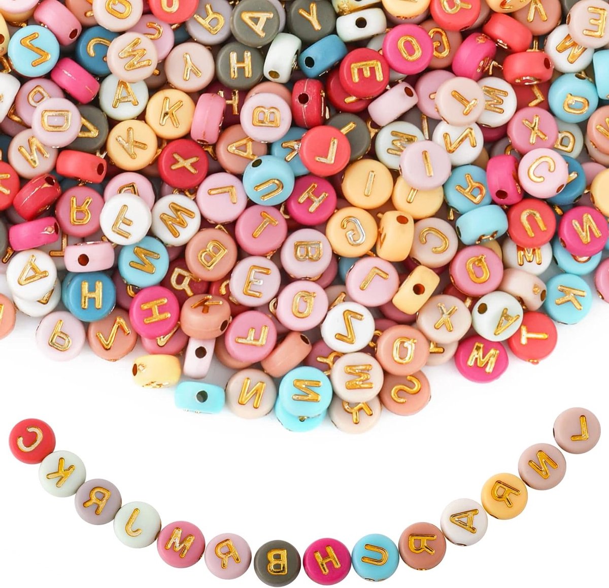 1000 Stuks Kleurige Letter Kralen, Ronde Acryl Alphabet Kralen voor Sieraden Maken, DIY Kettingen, Armbanden en Sleutelhangers