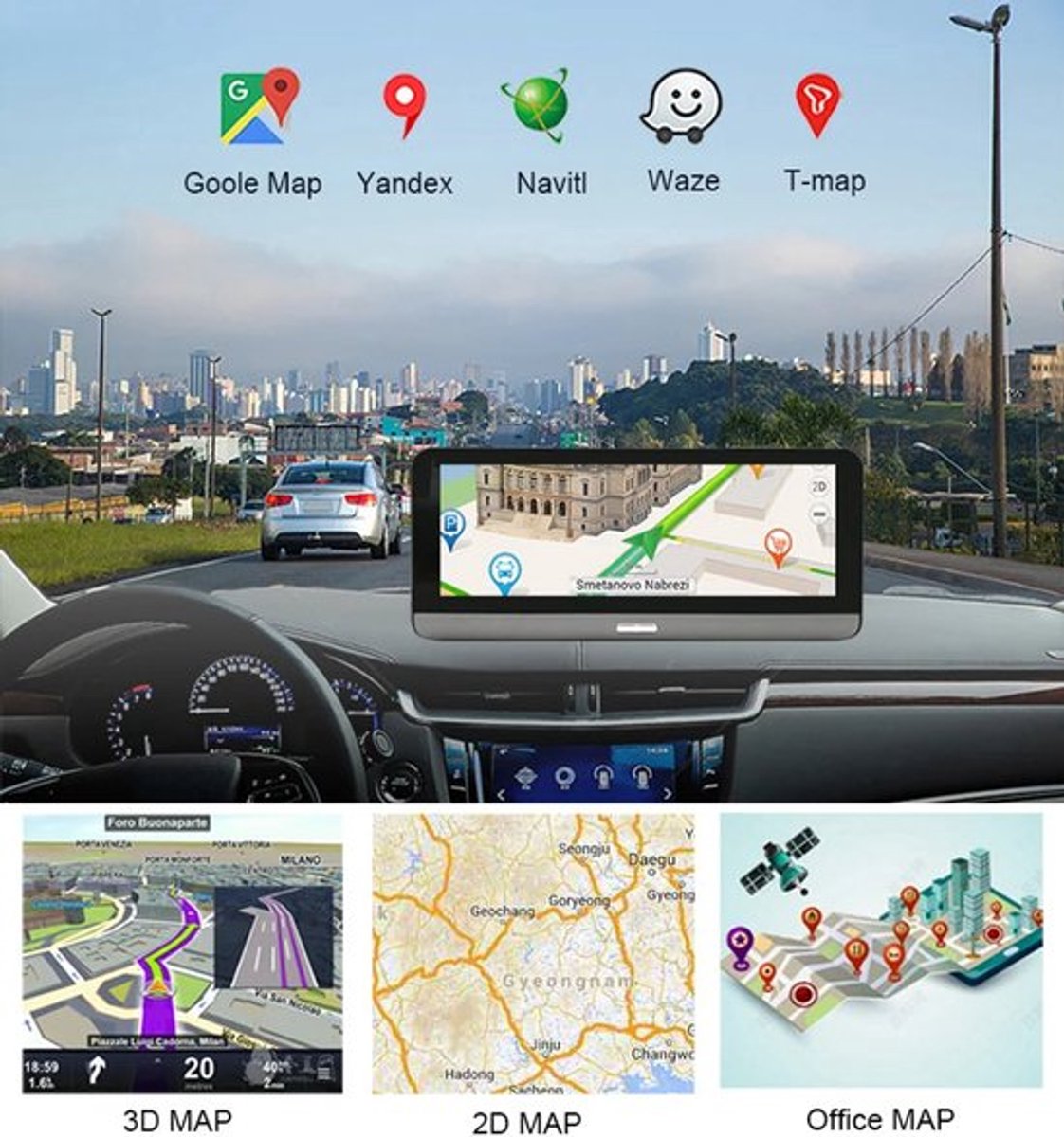 Dashcam voor Auto - 7.84" 4G Android Dashcam – GPS Navigatie, 1080P Full HD, Achteruitrijcamera, Dual Lens, ADAS Rijhulp, WiFi, Bluetooth, Parkeermodus, Loop Recording - Zwart