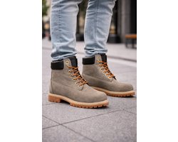 Heren Laarzen- Mannen Boots- Heren 6 Inch Boots- Stoere Nubuck Werkboots met Antislip Zool- Winterboots- Mannen Schoenen- Winterlaarzen heren- Stevige Winterschoenen- Nubuck Leer- Beige- Maat 43