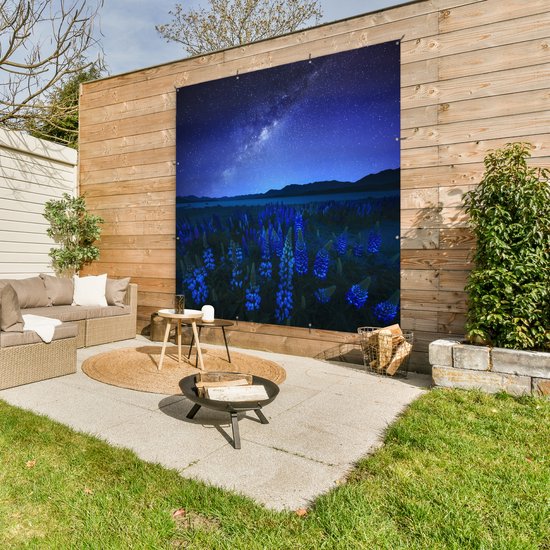 Affiche de Jardin Ciel étoilé - Voie lactée - Fleurs - 200x200 cm