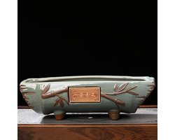 Rechthoekige Bloempot - Bonsai Pot Keramiek - Planten Decoratie - Met Drainage Gat - 23.5 cm - Groen