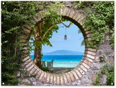 Affiche de jardin - Plage - Mer - Tropical - Chaise de plage - Jardin - Vue - 120x90 cm - Tableau jardin - Toile jardin