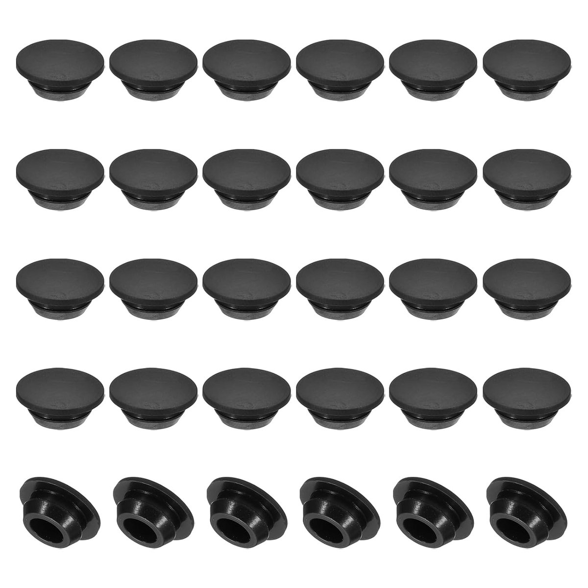 Silicone Round Push Button 10mm Diameter - 30pcs - Furniture Lock Button Type Hole Seal - Bulkhead Cylinder Hole - Zwart