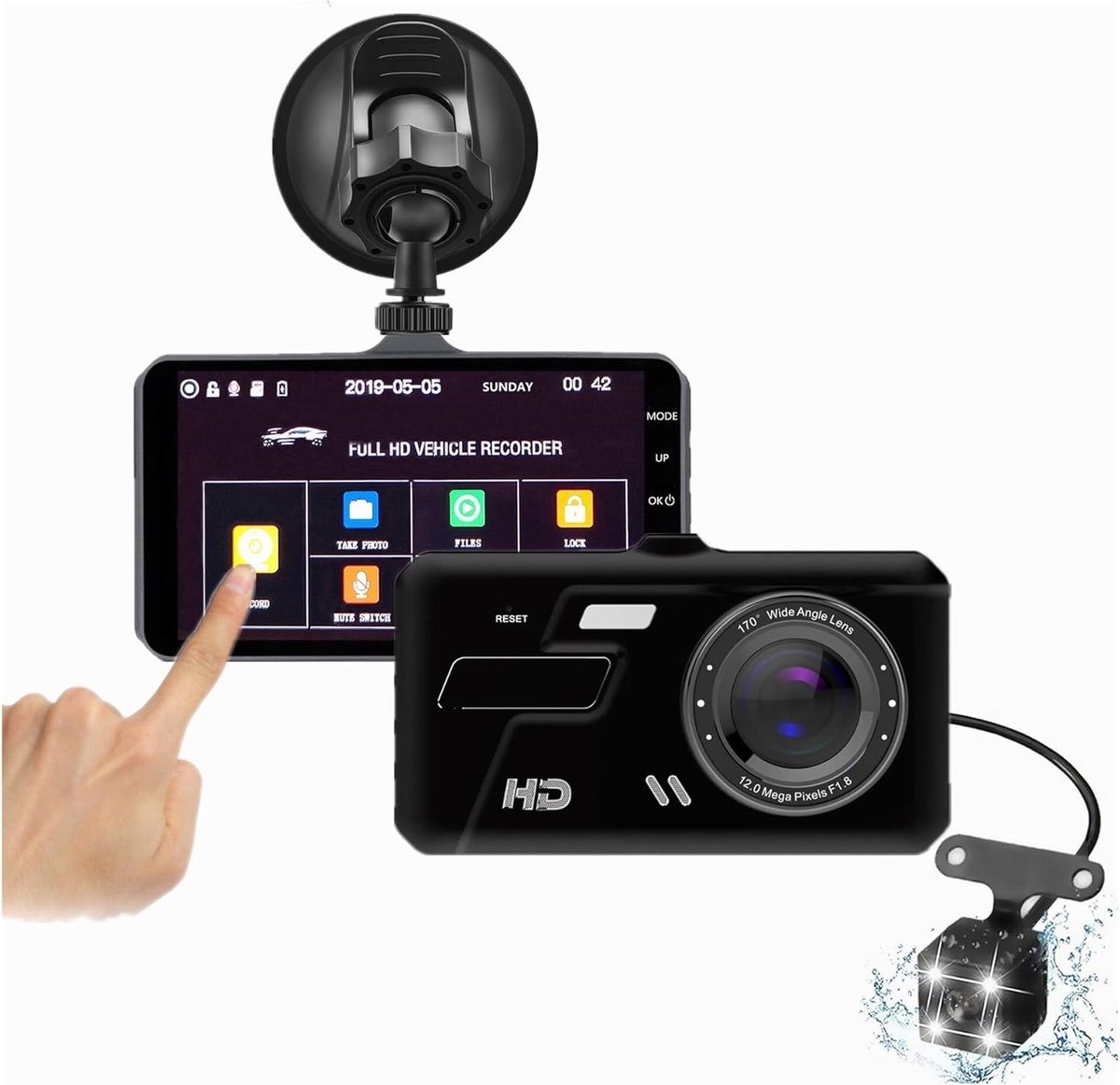 Touchscreen Dash Cam - Auto DVR Recorder - Veilig Rijden - Dubbele Camera - 4 Inch Scherm - Zwart – foto 3