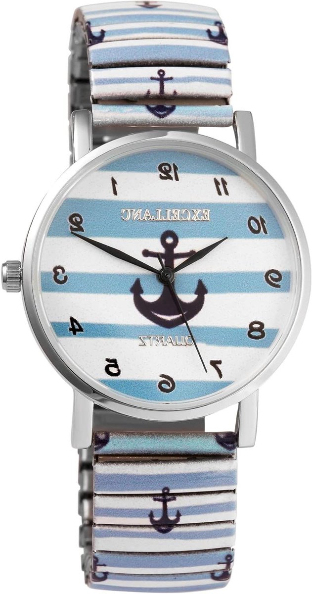 Dames Armband Horloge - Stijlvol polshorloge - Dagelijks gebruik - Marine Anker Design - Roestvrij staal - Wit Blauw
