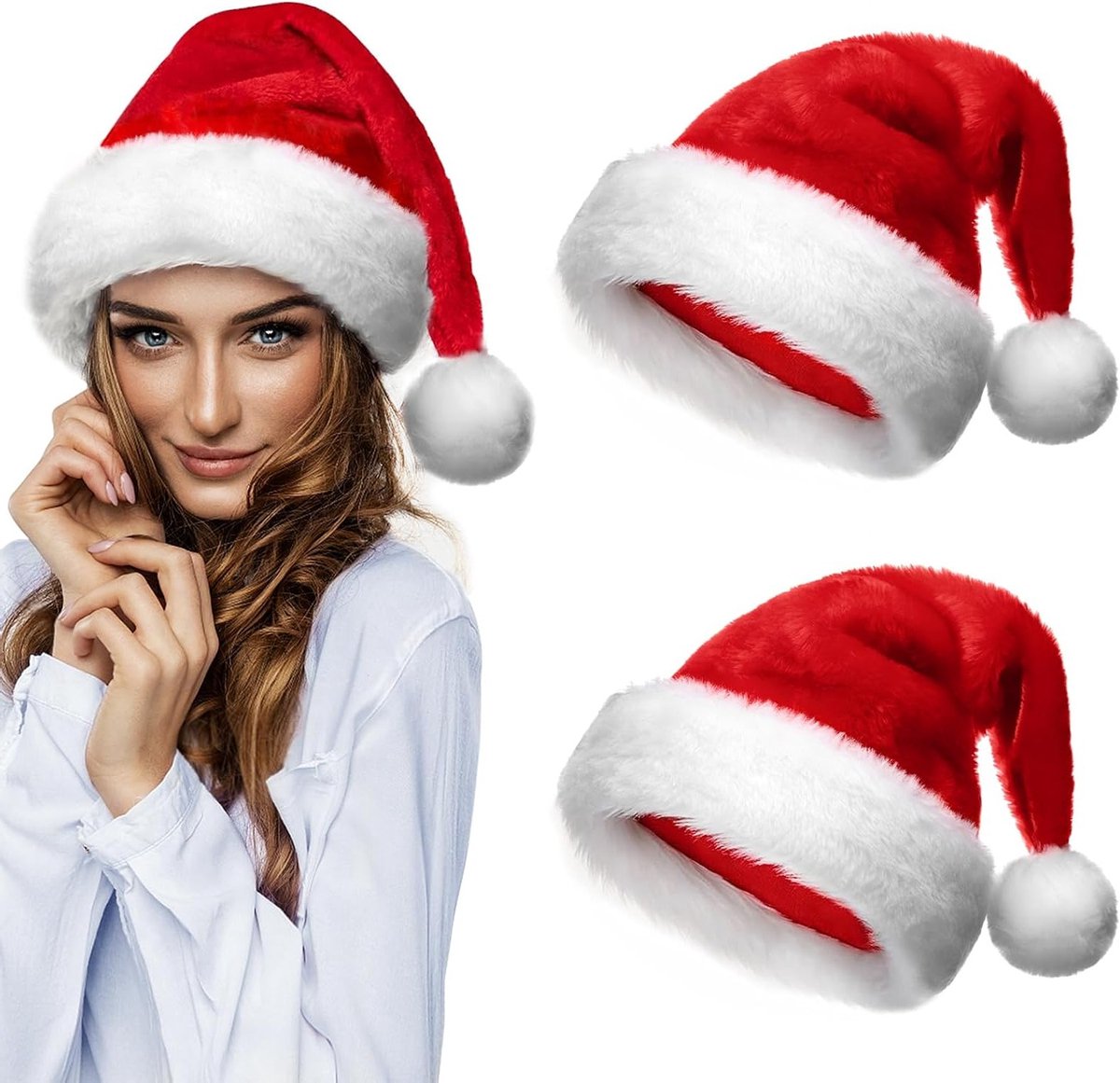 Unisex Pluche Kerst Santa Hoeden voor Volwassenen, Comfortabele Rode Hoed voor Feestdagen en Kerstdecoratie, Perfect voor Kostuums en Feestjes
