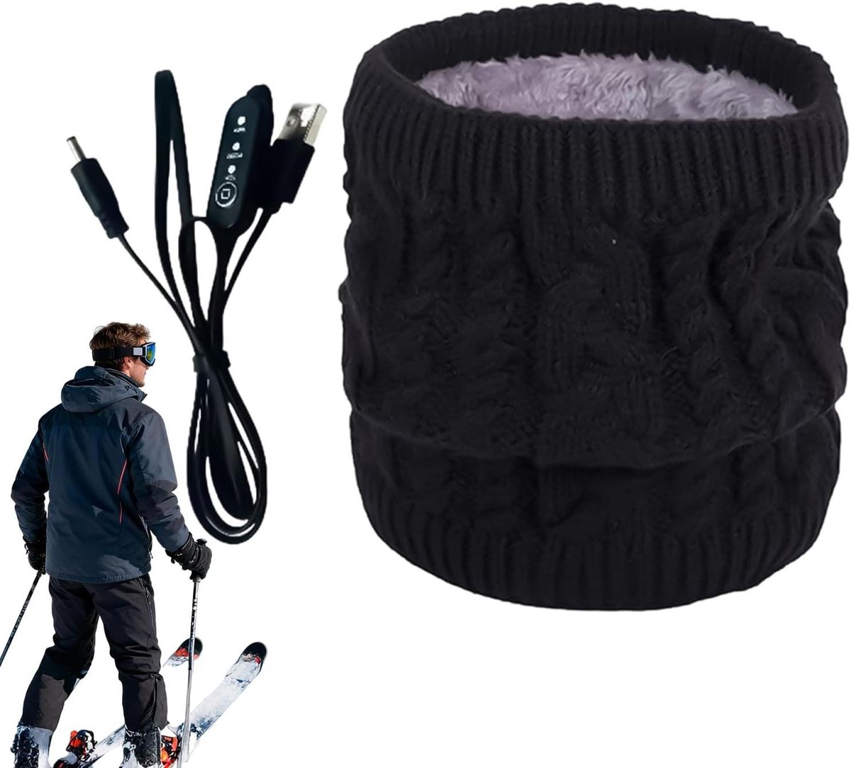 Verwarmde Sjaal - Elektrische Nekwarmer - Warm Blijven - USB Oplaadbaar - 20 cm - Zwart