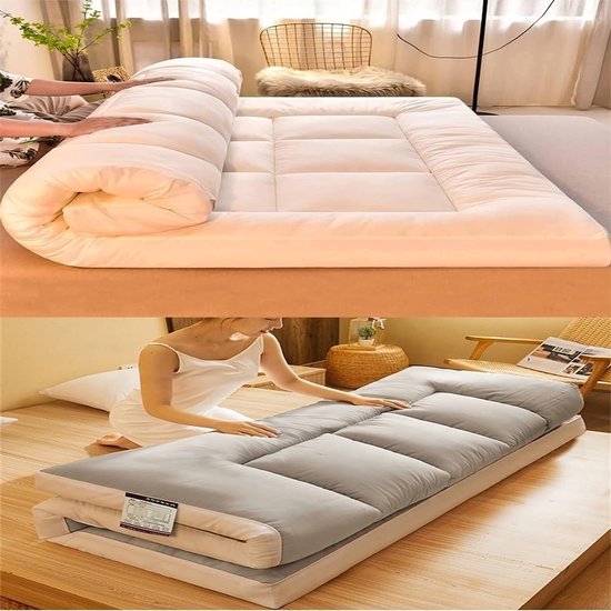 Dikke Vloermatras - Opvouwbare Futon - Comfortabel Slapen - Ergonomisch Ontwerp - 90 x 200 cm - Grijs — afbeelding 2