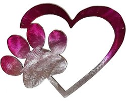 JILIP Hart voor mijn huisdier metalen muur silhouet, fuchsia getinte huis muur decor, poot hart metalen muur sculpturen, metalen muur kunst liefde decor (maat: 23,6IN/60cm)