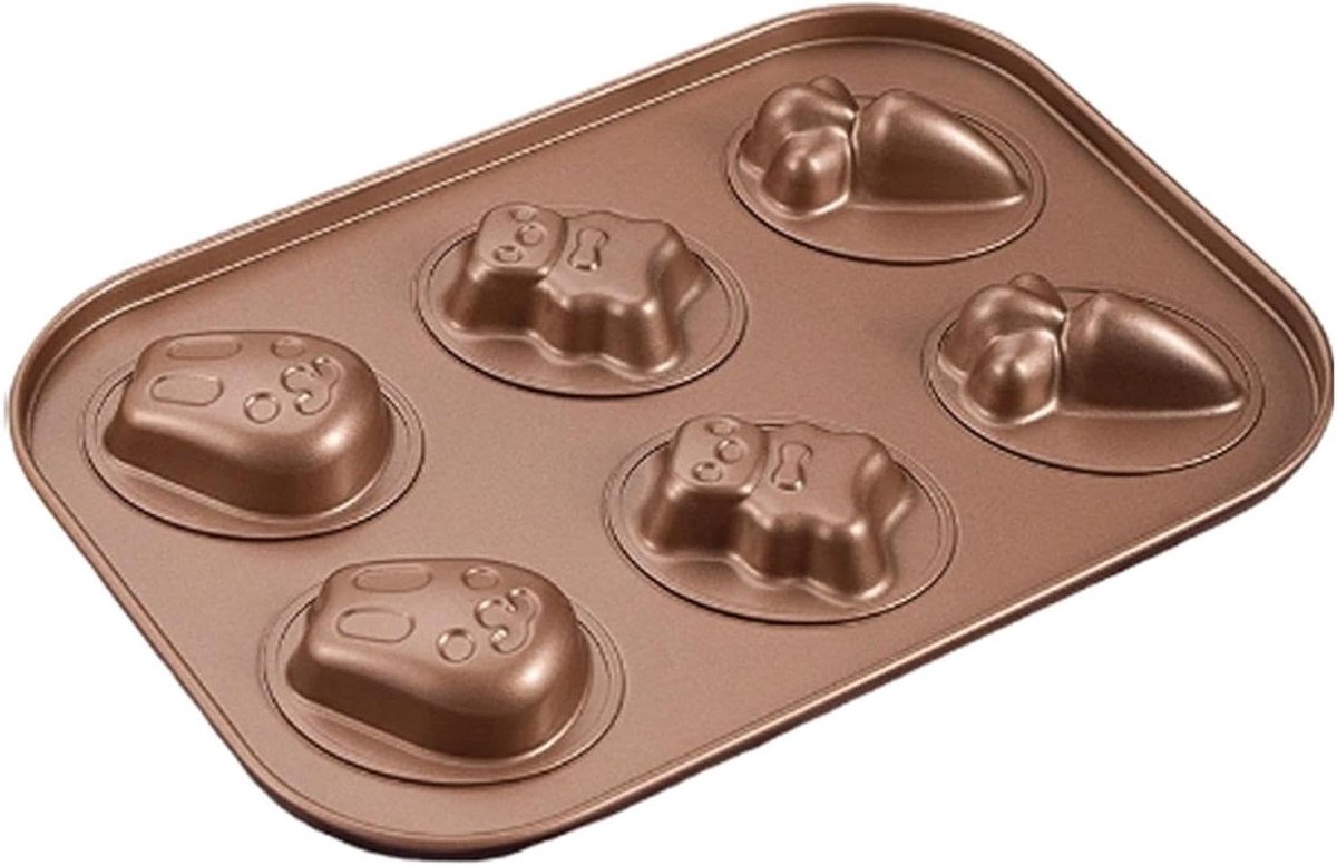 Cupcake Bakvorm - Muffin Pan - Heerlijk Bakken - Antiaanbaklaag - 6 vierkanten - Champagne Goud