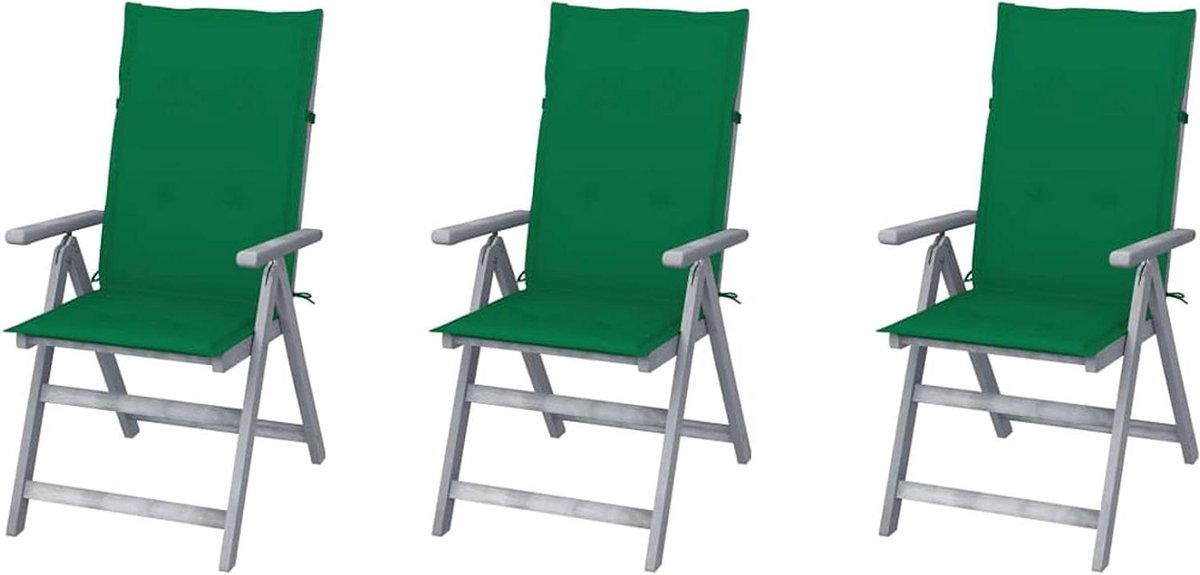 Tuinstoelen set - Houten stoelen - Buiten ontspannen - 5 standen verstelbaar - 3 stuks - Groen kussen