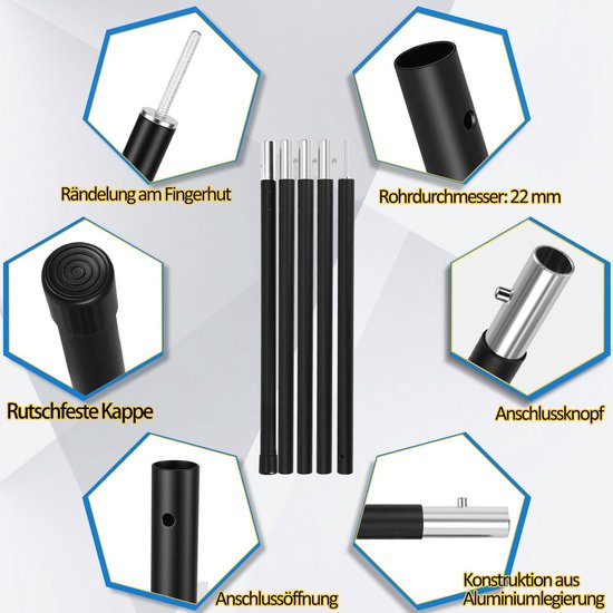 Telescoopstangen Tentstokken - Verstelbare Palen - Zonnezeil Opzetten - Lichtgewicht Aluminium - 85-205 cm - Zwart — afbeelding 3