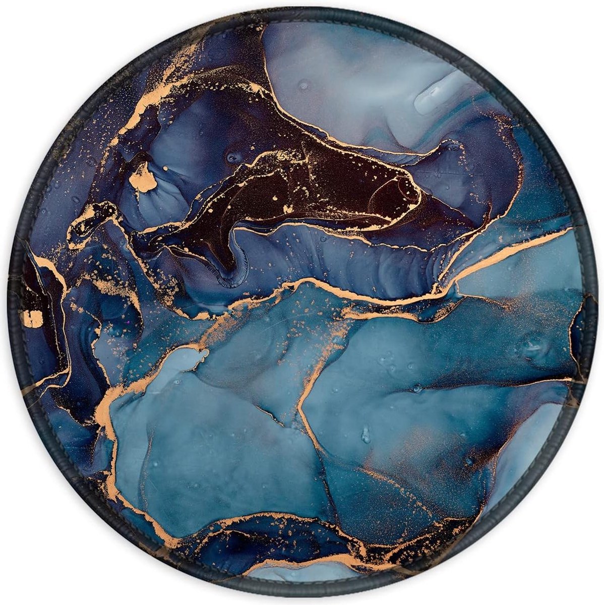 Premium Textured Mouse Pad met Stitched Rand, Waterdicht en Antislip Rubber voor Laptop en PC, Rond Design in Blauw en Zwart Marmer, Ideaal voor Kantoor en Thuisgebruik