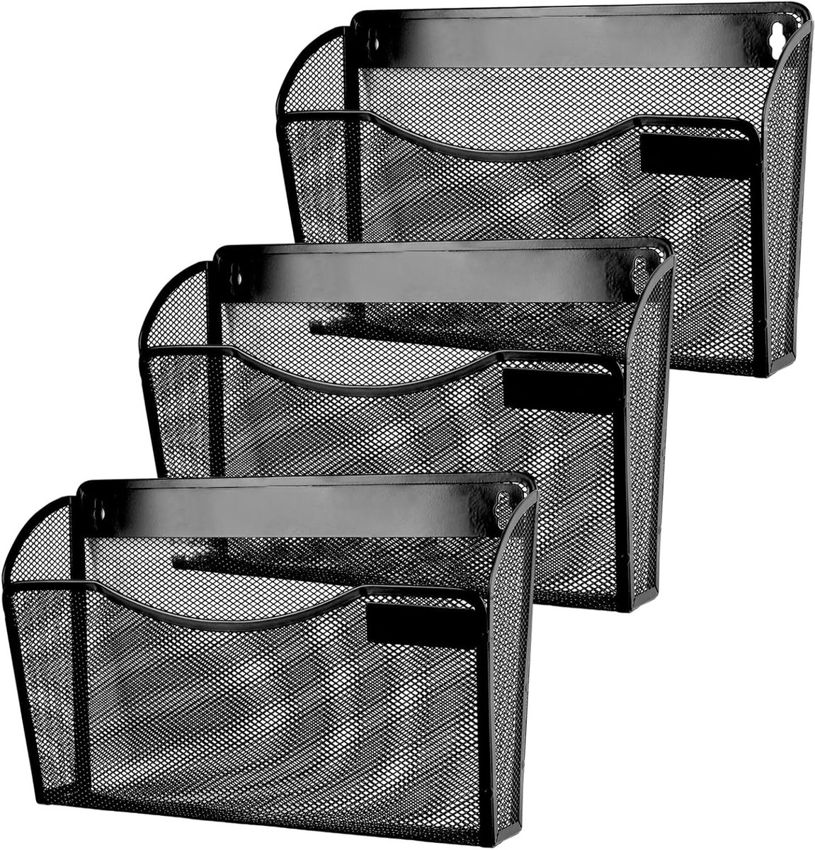 Ruimtebesparende A4 Landscape Mappenhouder met 3 Pocket Mesh, Ideaal voor Kantoor, Thuis en School, Zwart