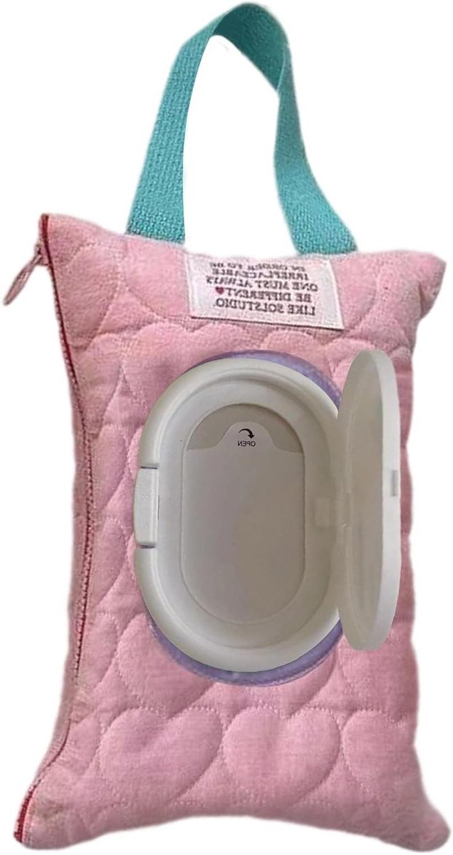 Houder voor Doekjes - Dispenser Babydoekjes - Babyverzorging Onderweg - Dubbel Compartiment - 23 x 17 cm - Roze