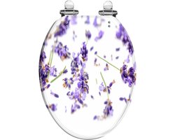 Decoratieve wc-bril - Langwerpige toiletzitting - Badkamerverbouwing - Stil sluitend scharnier - 40-47 cm lengte - Lavendel design
