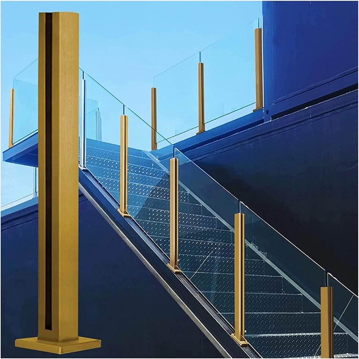 Balustrade paal - Hek steunpaal - Terras afzetten - Roestvrij staal - 60-130 cm - Goud