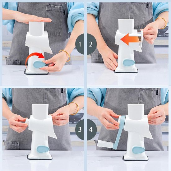Kaasrasp Groentesnijder - Keukenmachine Handmatig - Maaltijd Voorbereiding - Antislip Zuigbasis - 24 x 21.5 cm - Wit — afbeelding 2