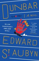 Boekomslag van 'Dunbar' door Edward St Aubyn. Blauw met gele letters en een rode hand met kroon.