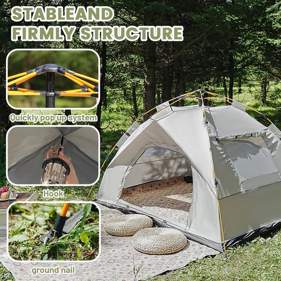 Lilac & Lily Pop-up Tent - Waterbestendig - Kampeertent - 2-3 Personen - UV-bestendig - Festivals, Kamperen, Vissen & Outdoor — afbeelding 4