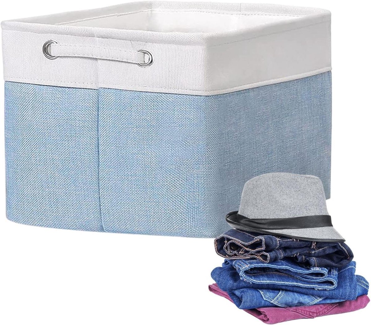 Kleding Organizer - Opbergbox Lade - Kasten Ordenen - Inklapbaar Ontwerp - 24 Liter - Wit Blauw