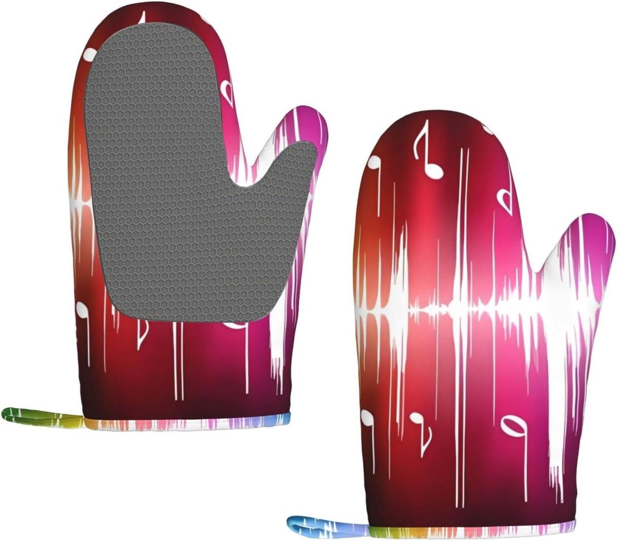 Muzikale Noten Ovenwanten - Keukenhandschoenen Hittebestendig - Veilig Koken - Antislip Siliconen Grip - 28 x 18 cm - Zwart
