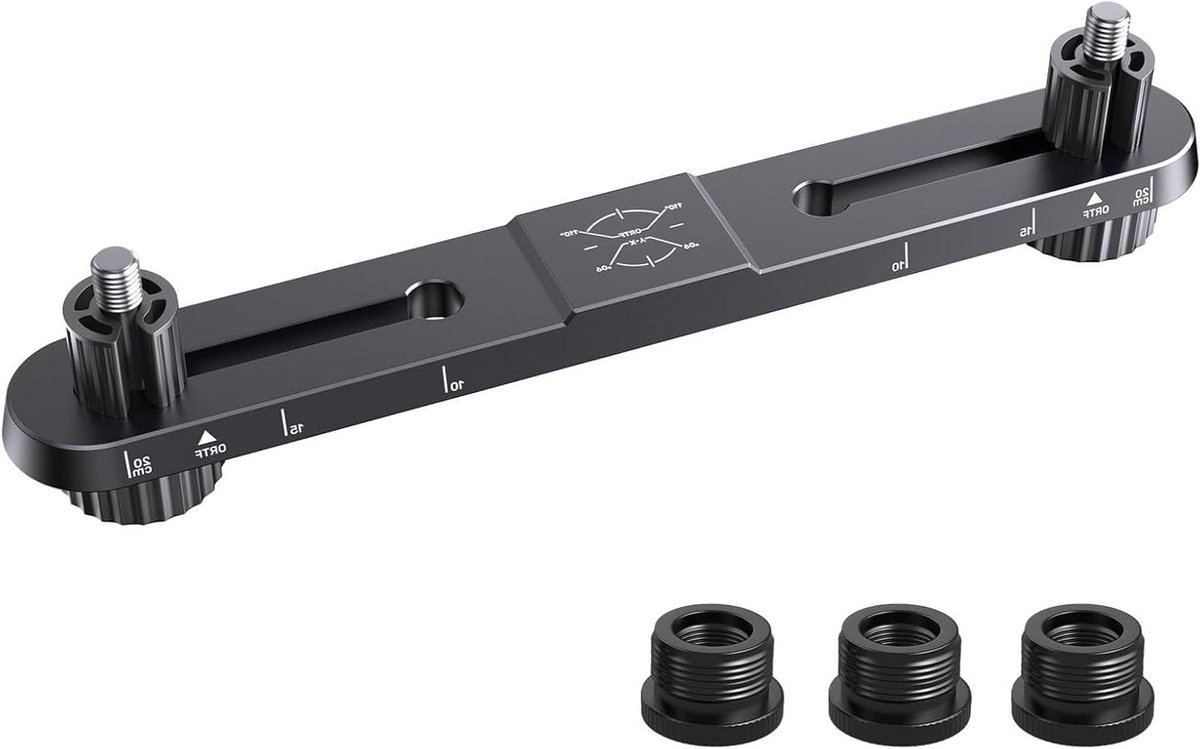 Microfoon Mount Bar - Dubbele Microfoonhouder - Stereo Opnames Maken - Snelle Afstandsaanpassing - 20 cm Schaal - Zwart