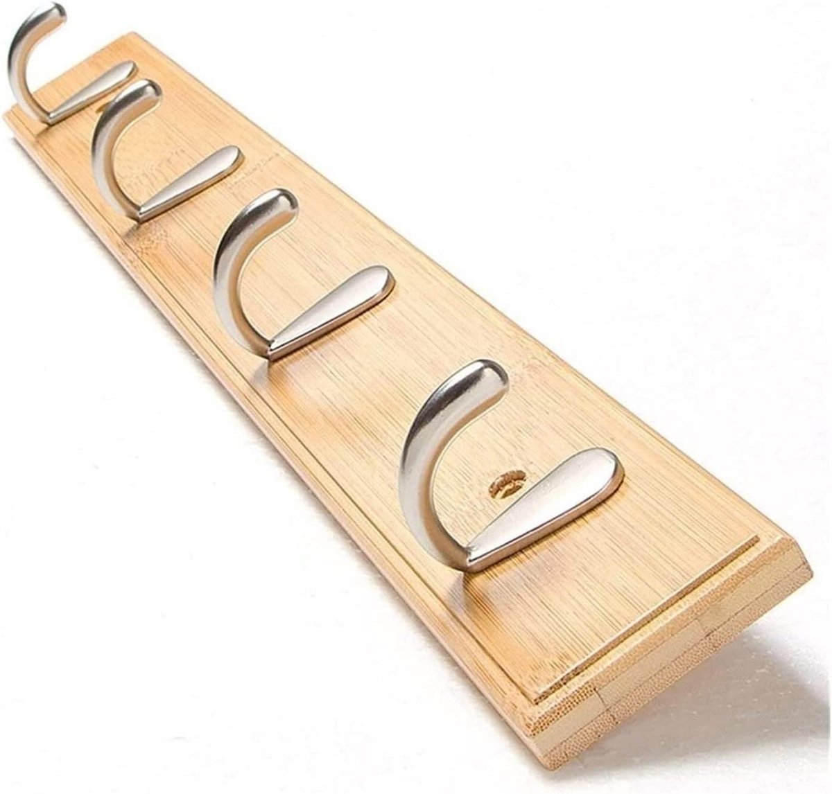 Houtkleurige wandkapstok met 4 haken - Stijlvolle kleerhanger en hoedenrek voor woonkamerk