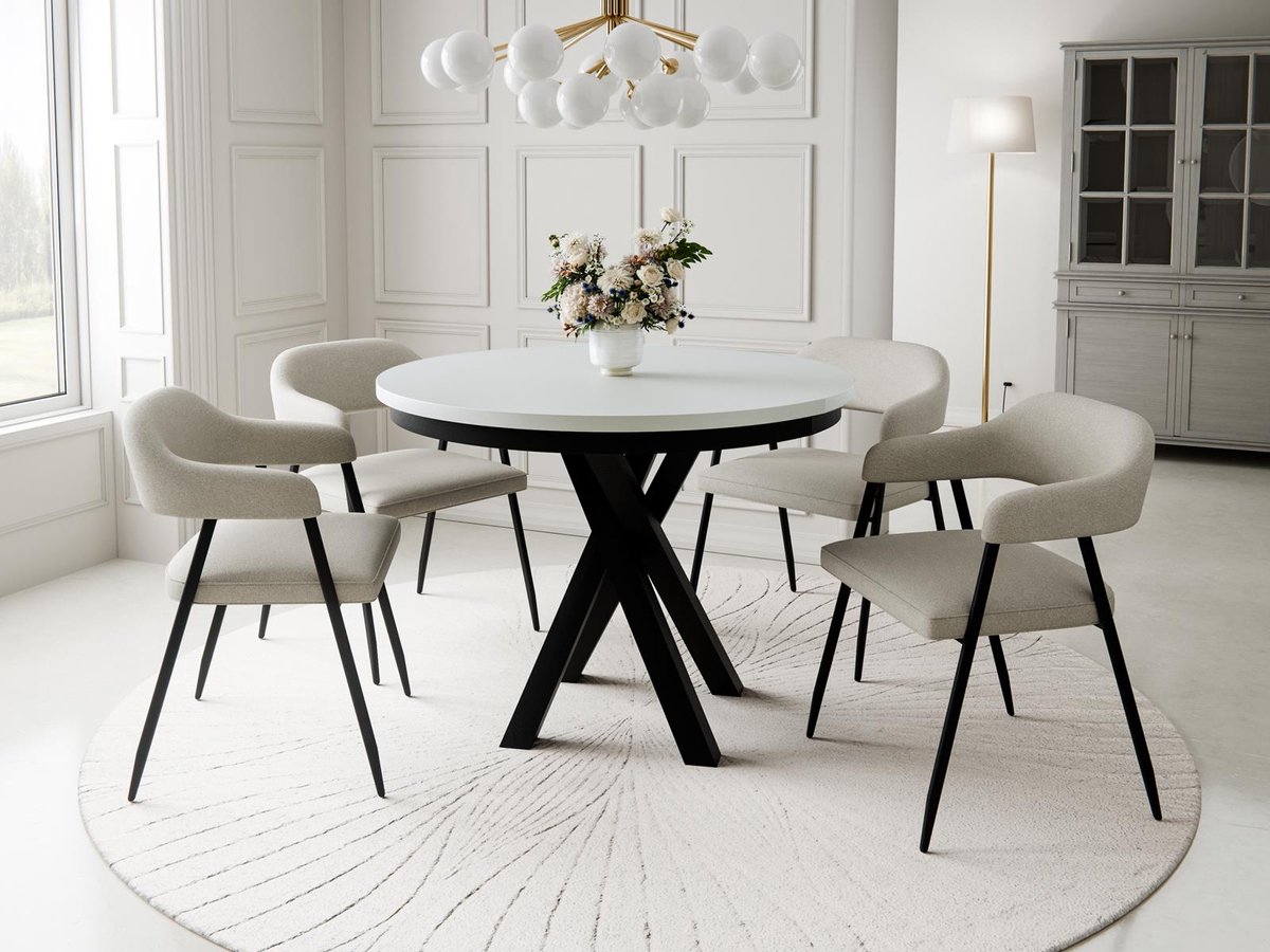 Compleo24- Ronde Eettafel- Designertisch mit Metallgestell - 100/140 cm- Wit+Zwart